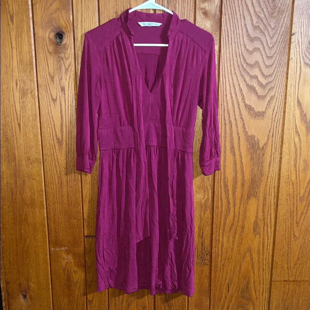 Trina Turk vintage Raspberry Red V-Neck Jersey Seabird Dress Size 2 - Picture 2 of 3